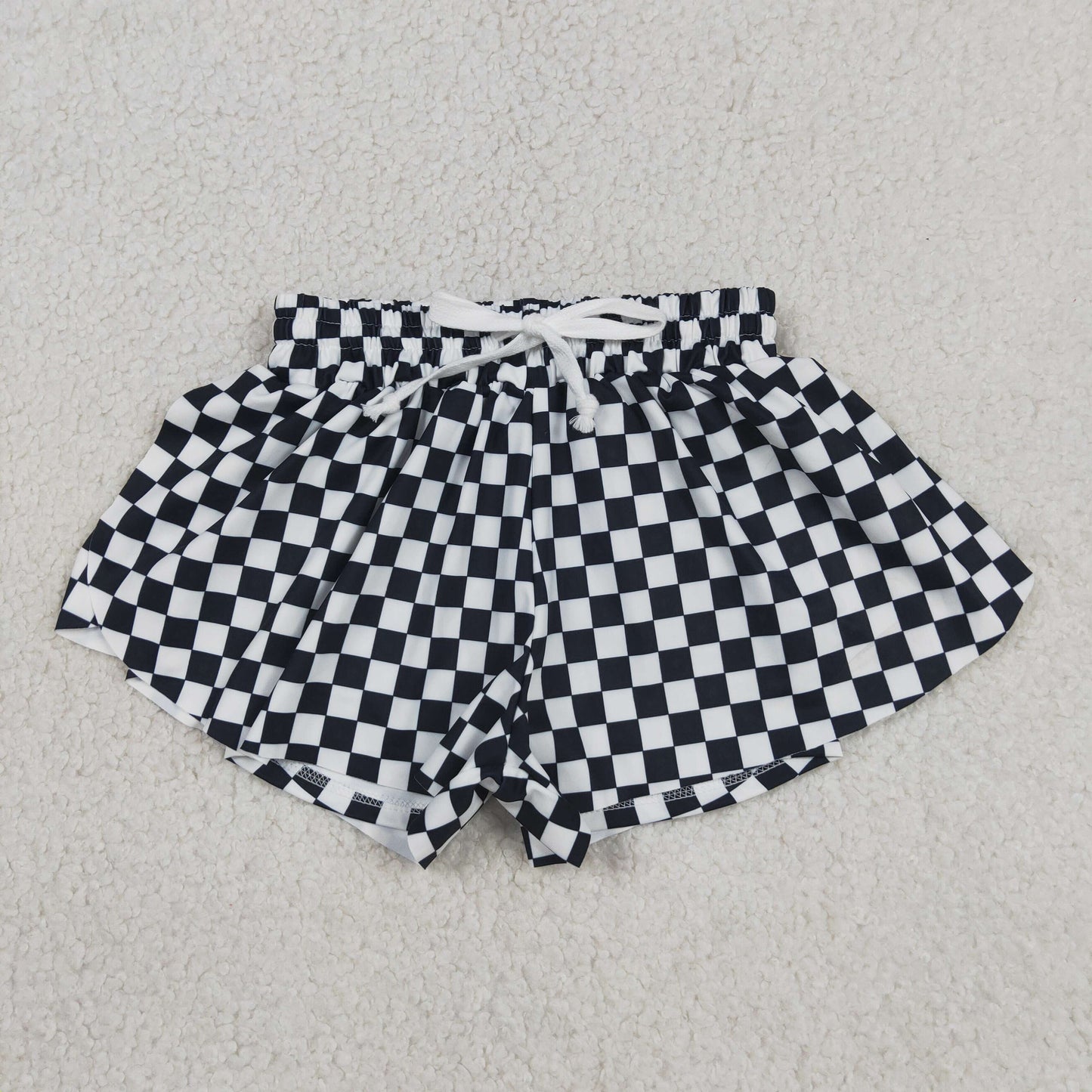 Baby Girls White Black Checked Yoga Active Butterfly Shorts Bottom