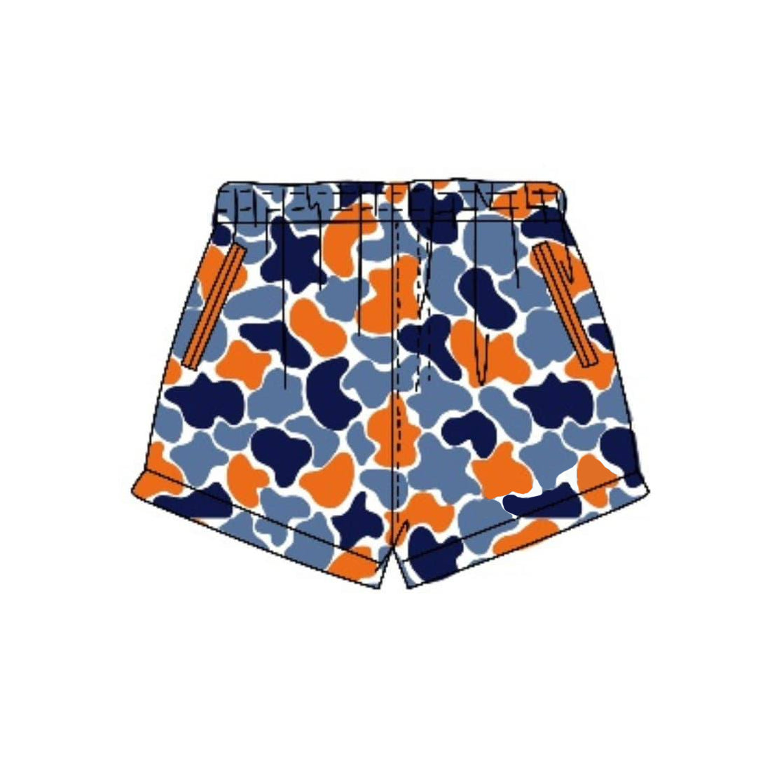 Baby Boys Navy Orange Camo Team Pockets Shorts Bottom Preorder