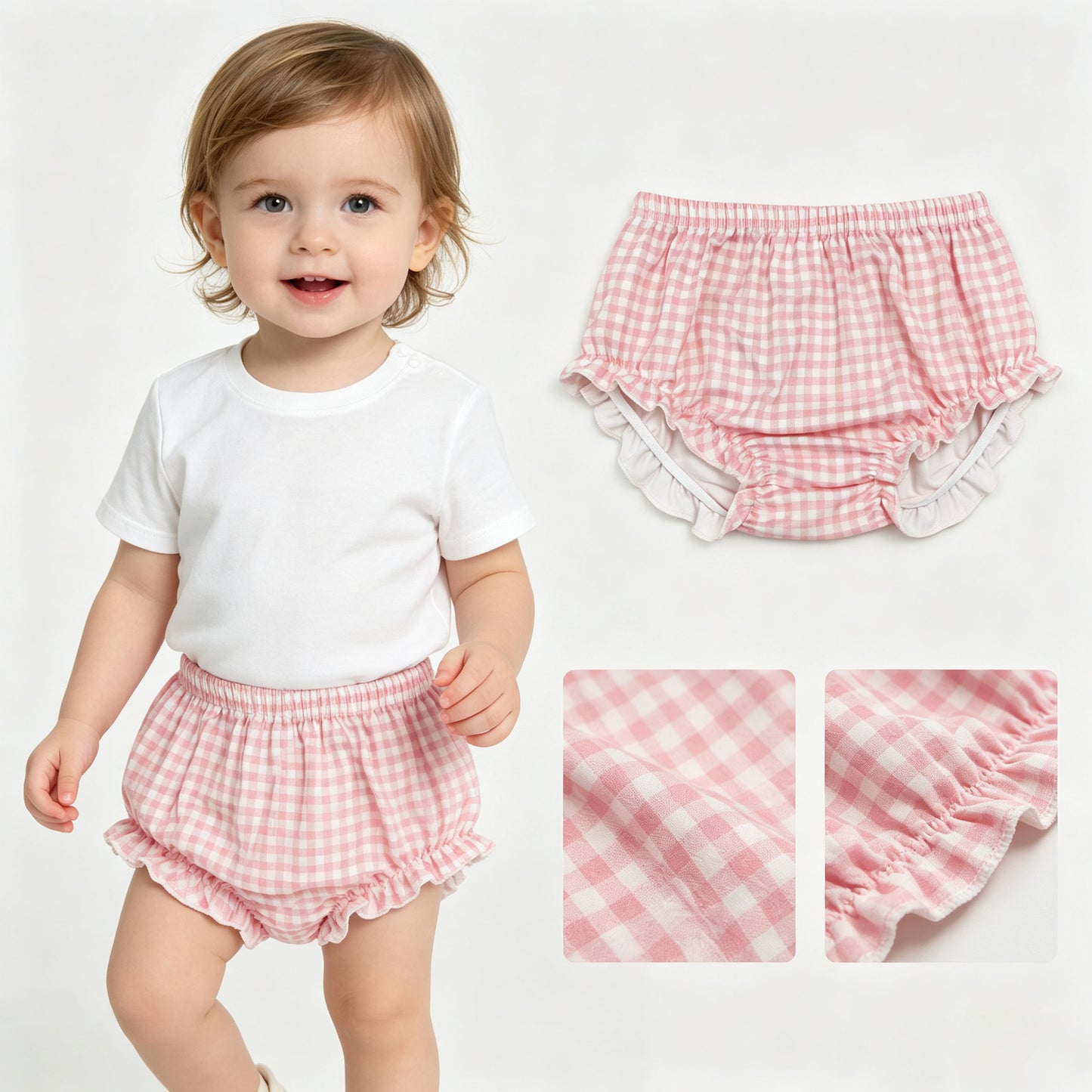Baby Girls Light Pink Checked Bummies Shorts Bottom