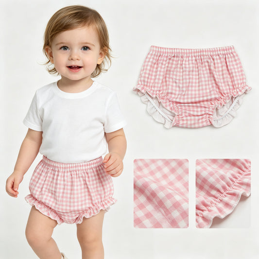 Baby Girls Light Pink Checked Bummies Shorts Bottom