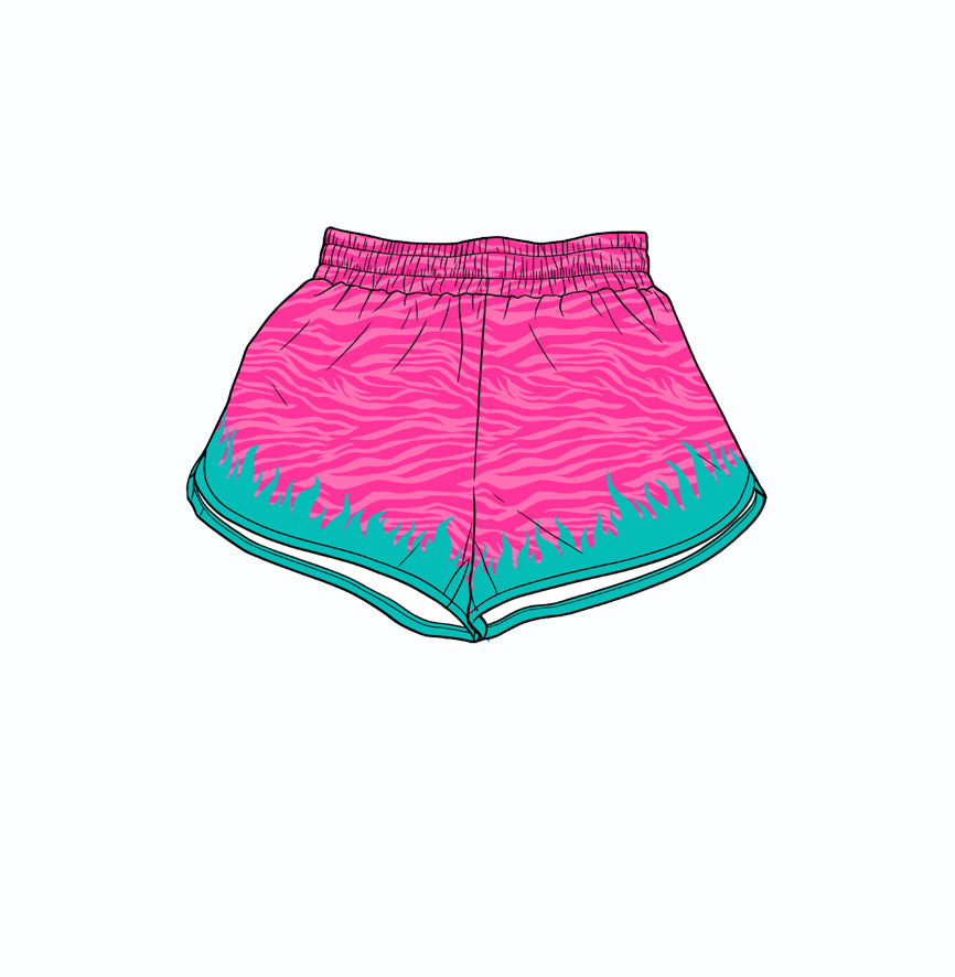 Baby Girls Pink Aqua Fire Print Yoga Active Shorts Bottom Preorder