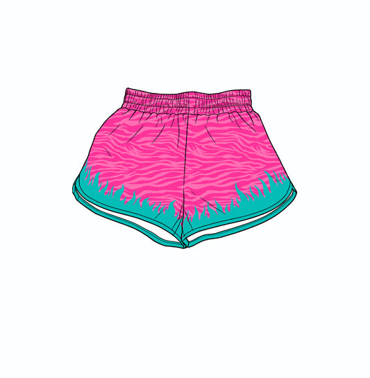 Baby Girls Pink Aqua Fire Print Yoga Active Shorts Bottom Preorder