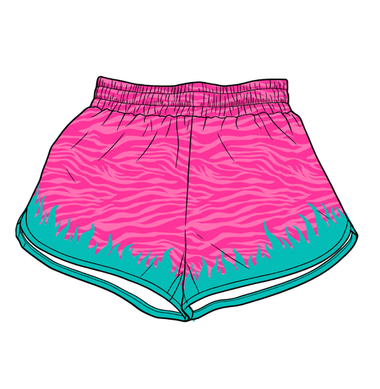 Adult Women Pink Aqua Fire Print Yoga Active Shorts Bottom Preorder
