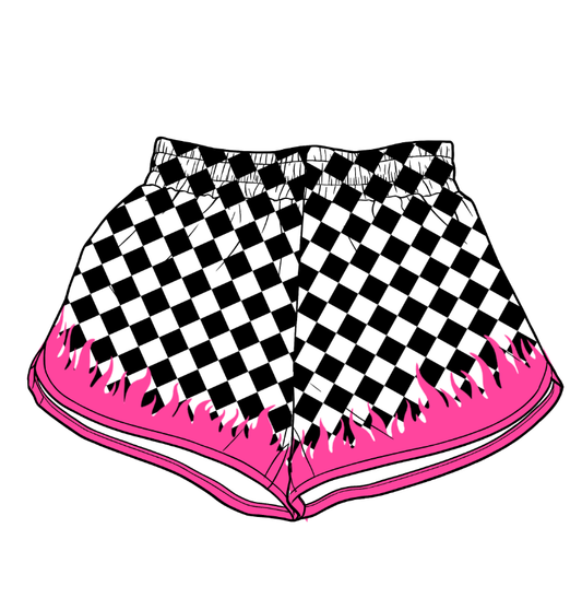 Adult Women Black Checked Yoga Active Shorts Bottom Preorder