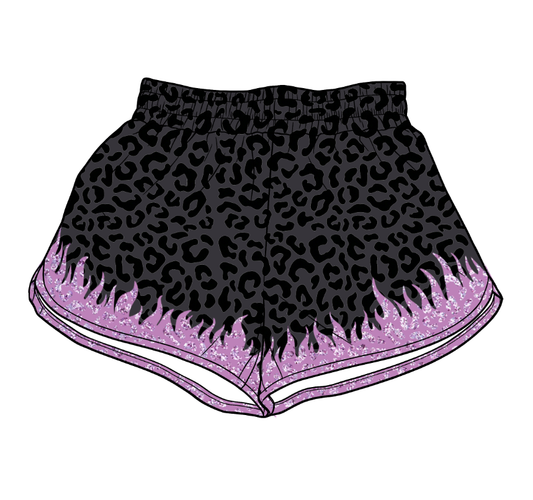 Adult Women Black Leopard Yoga Active Shorts Bottom Preorder