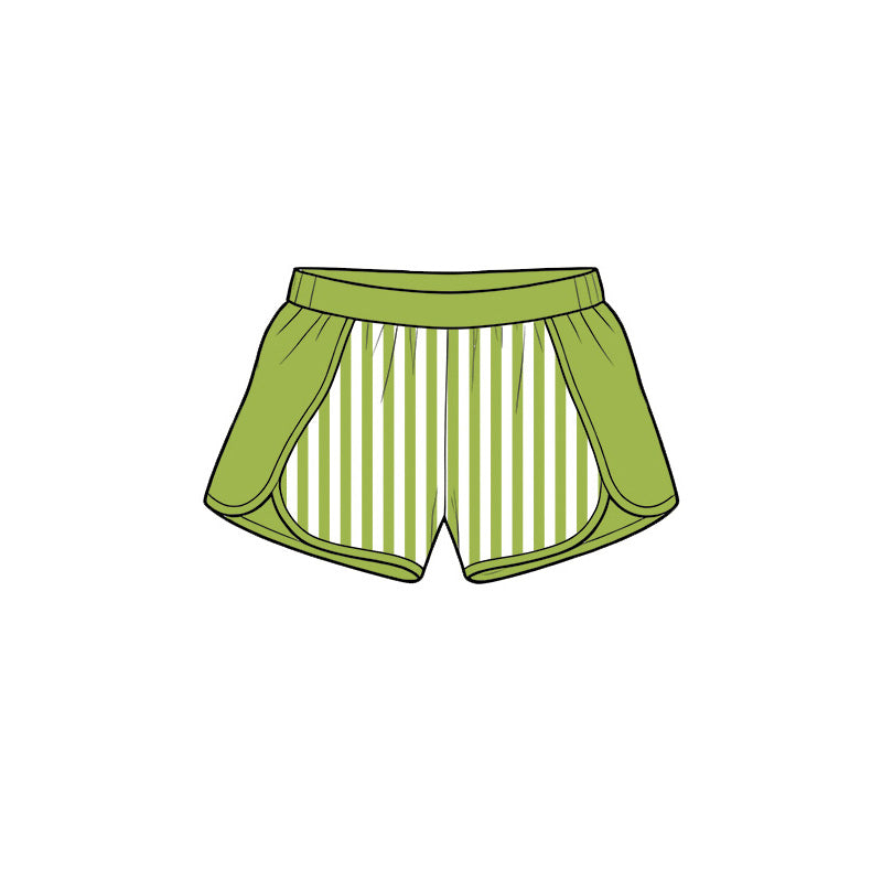 Preorder moq 5 Baby Girls Green Stripe Yoga Active Shorts Bottom