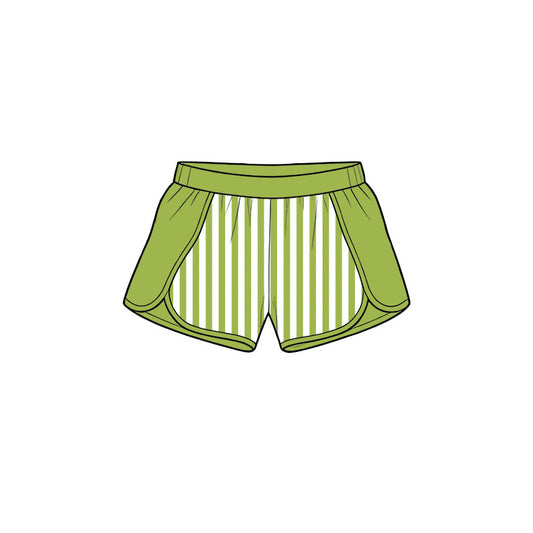 Preorder moq 5 Baby Girls Green Stripe Yoga Active Shorts Bottom
