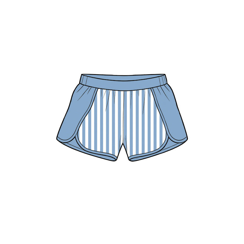 Preorder moq 5 Baby Girls Hot Blue Stripe Yoga Active Shorts Bottom