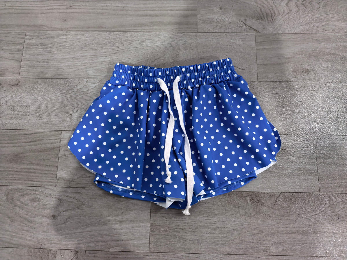 Baby Girls Blue Polka Dots Butterfly Yoga Active Shorts Bottom Preorder