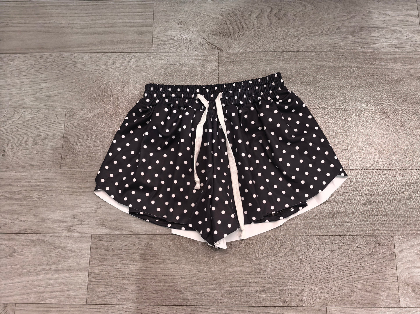 Preorder Adult Women Black Polka Dots Yoga Active Butterfly Shorts Bottom
