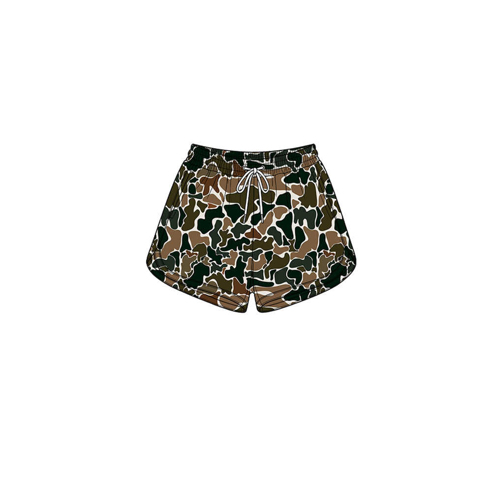 Preorder moq 5 Baby Girls Dark Brown Camo Yoga Active Pockets Shorts Bottom