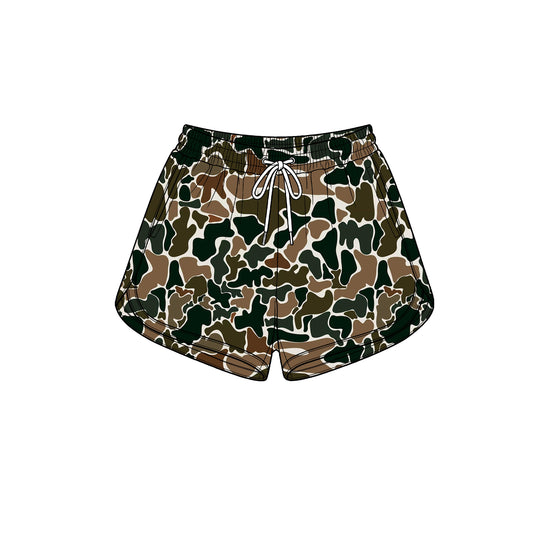 Preorder moq 5 Adult Women Dark Brown Camo Yoga Active Pockets Shorts Bottom