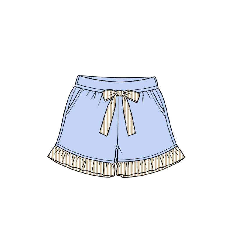 Preorder moq 5 Baby Girls Blue Stripe Bow Pockets Shorts Bottom