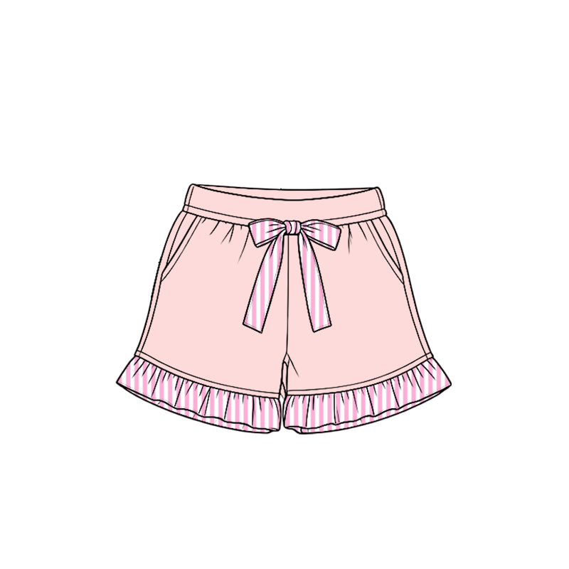 Preorder moq 5 Baby Girls Light Pink Stripe Bow Pockets Shorts Bottom