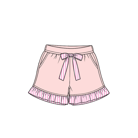 Preorder moq 5 Baby Girls Light Pink Stripe Bow Pockets Shorts Bottom