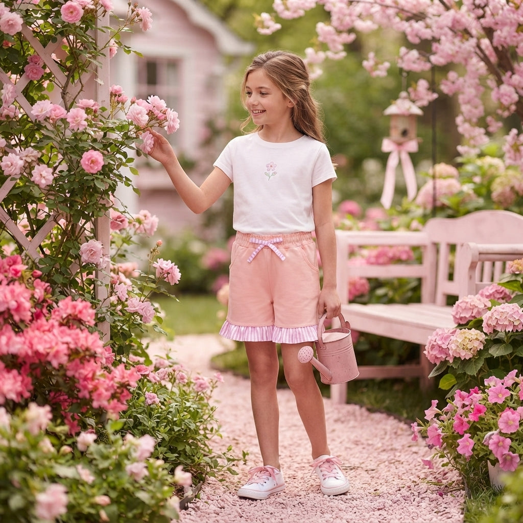 Baby Girls Light Pink Stripe Bow Pockets Shorts Bottom