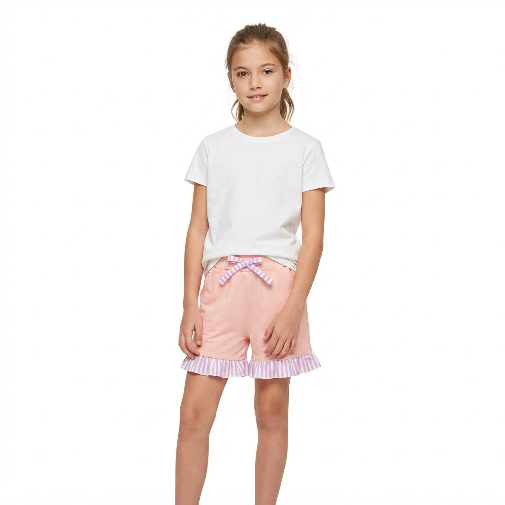 Baby Girls Light Pink Stripe Bow Pockets Shorts Bottom