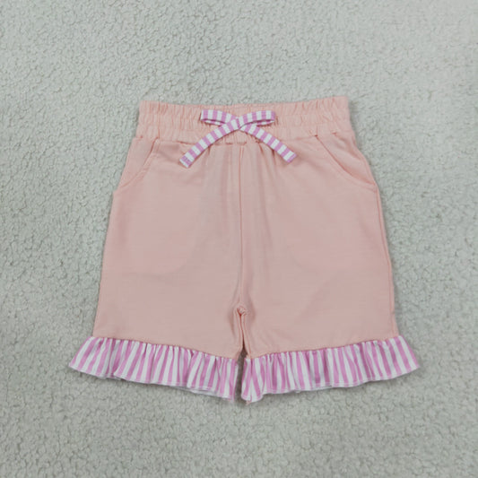 Baby Girls Light Pink Stripe Bow Pockets Shorts Bottom