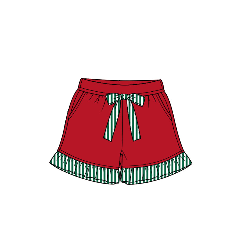 Preorder moq 5 Baby Girls Red Stripe Bow Pockets Shorts Bottom