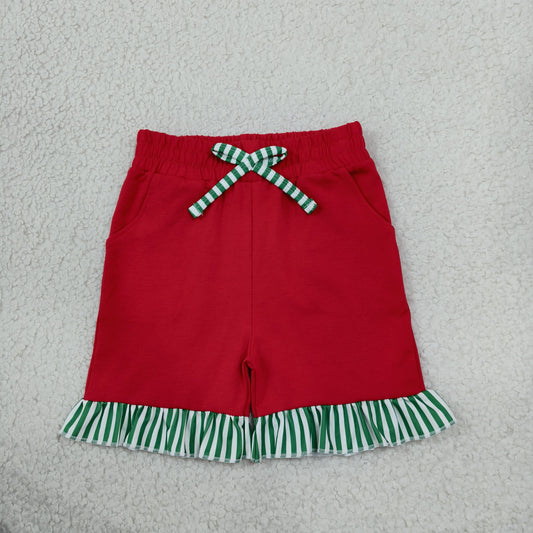 Baby Girls Red Green Stripe Bow Pockets Shorts Bottom