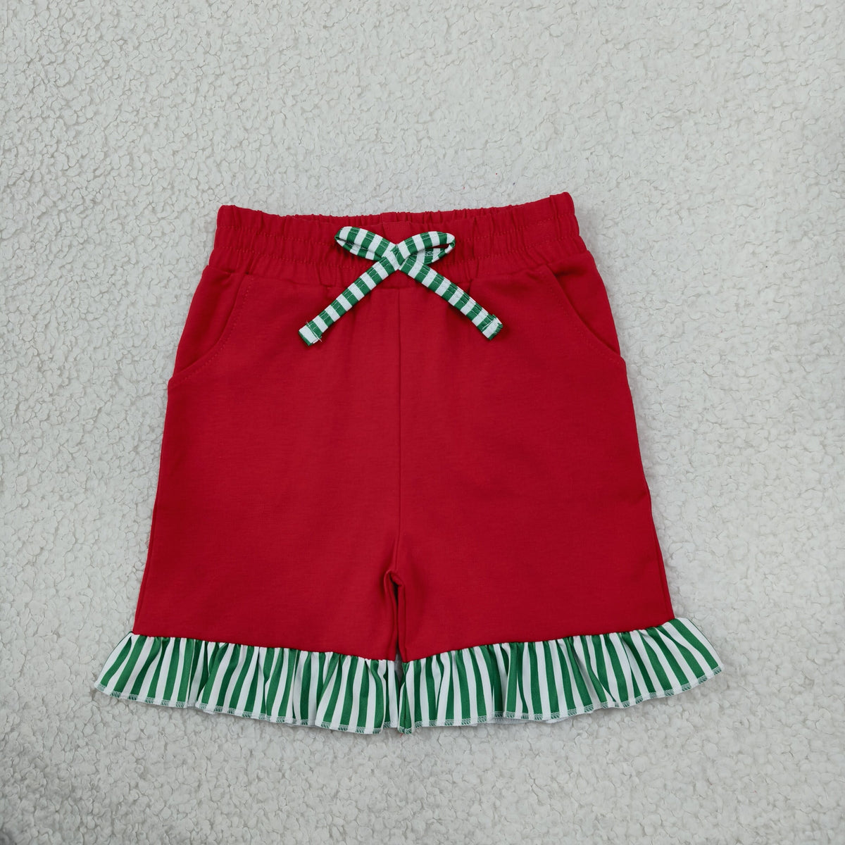 Sibling Baby Girls Long Sleeve Red Green Stripe Top Pockets Short Pant Clothes Sets