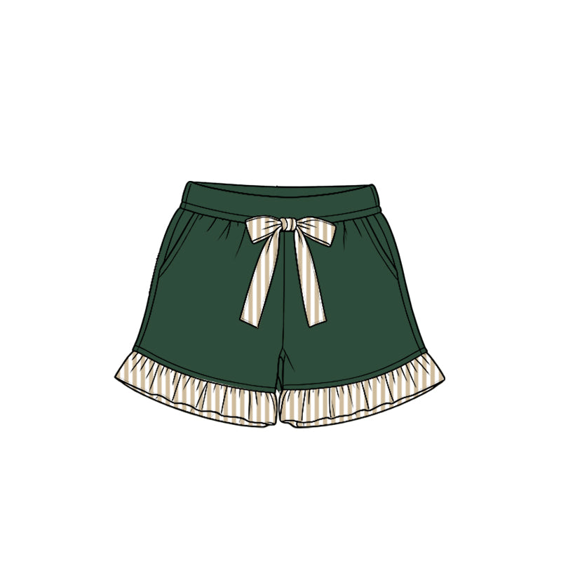 Preorder moq 5 Baby Girls Green Stripe Bow Pockets Shorts Bottom