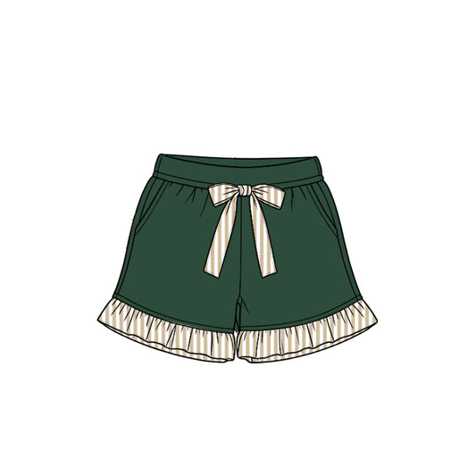 Preorder moq 5 Baby Girls Green Stripe Bow Pockets Shorts Bottom