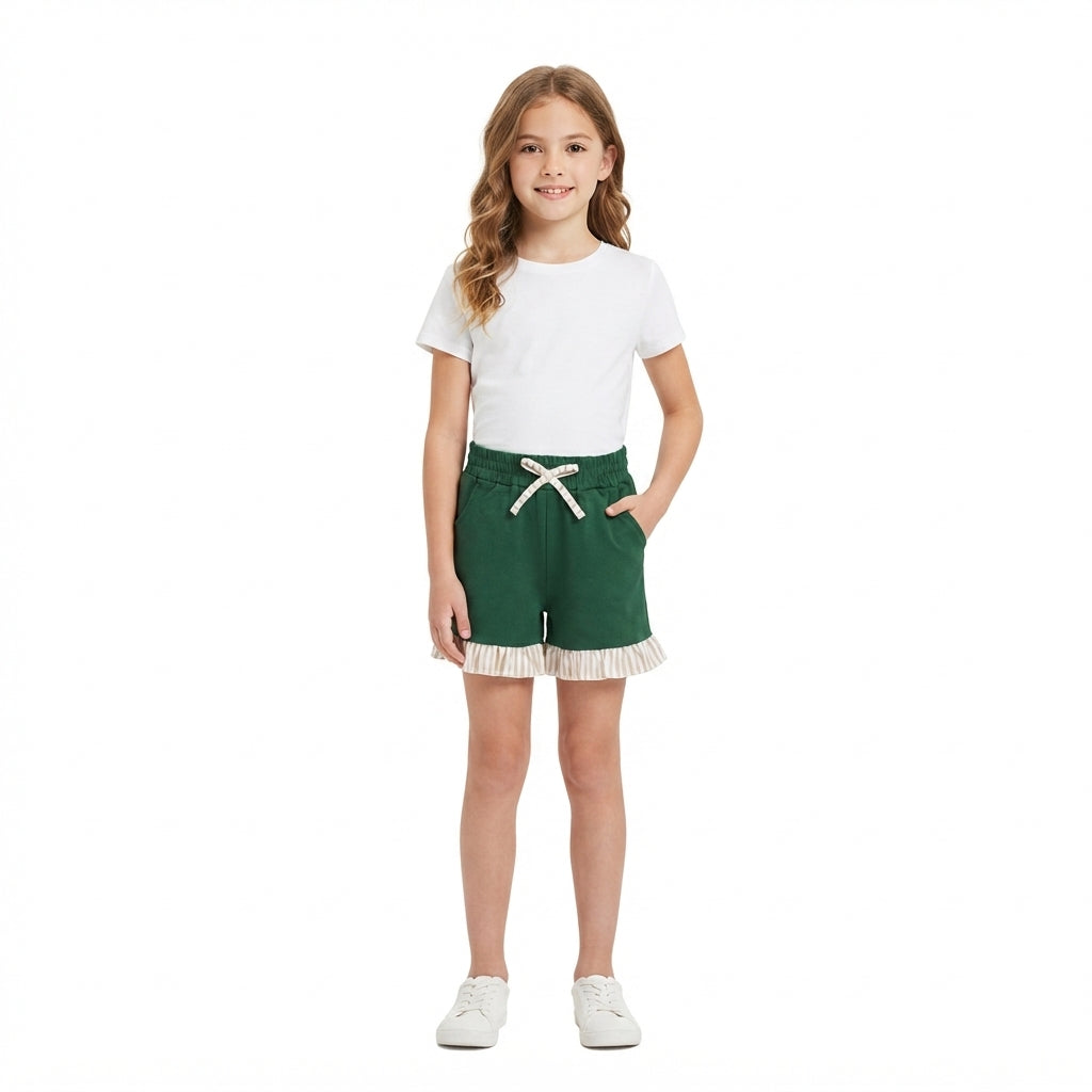 Baby Girls Green Stripe Bow Pockets Shorts Bottom