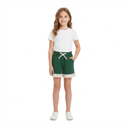 Baby Girls Green Stripe Bow Pockets Shorts Bottom