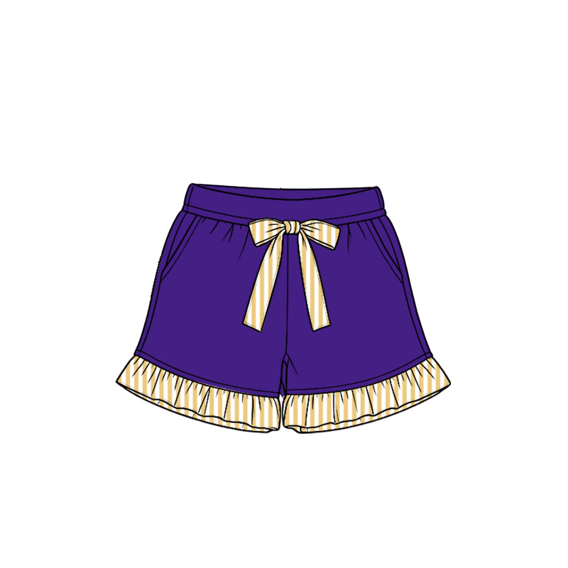 Preorder moq 5 Baby Girls Purple Stripe Bow Pockets Shorts Bottom