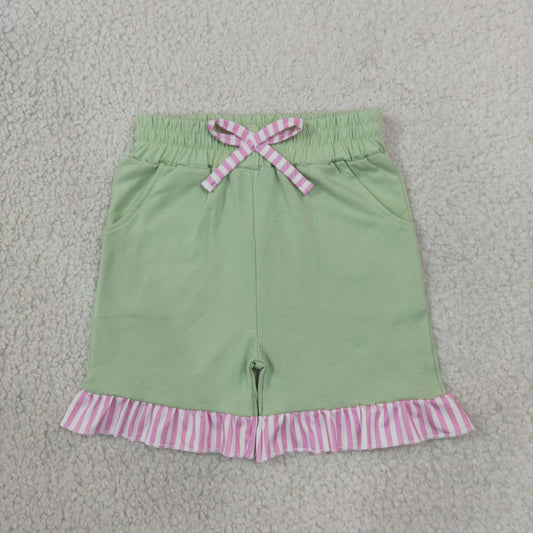 Baby Girls Green Light Pink Stripe Bow Pockets Shorts Bottom