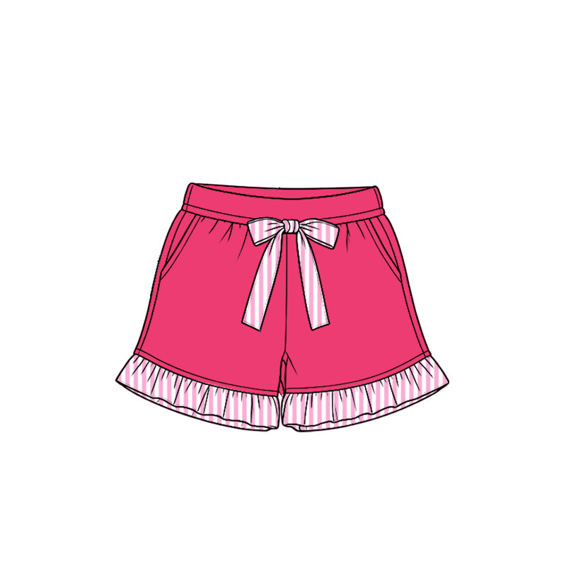 Preorder moq 5 Baby Girls Watermelon Red Stripe Bow Pockets Shorts Bottom
