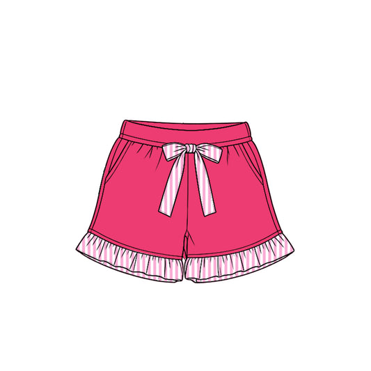 Preorder moq 5 Baby Girls Watermelon Red Stripe Bow Pockets Shorts Bottom