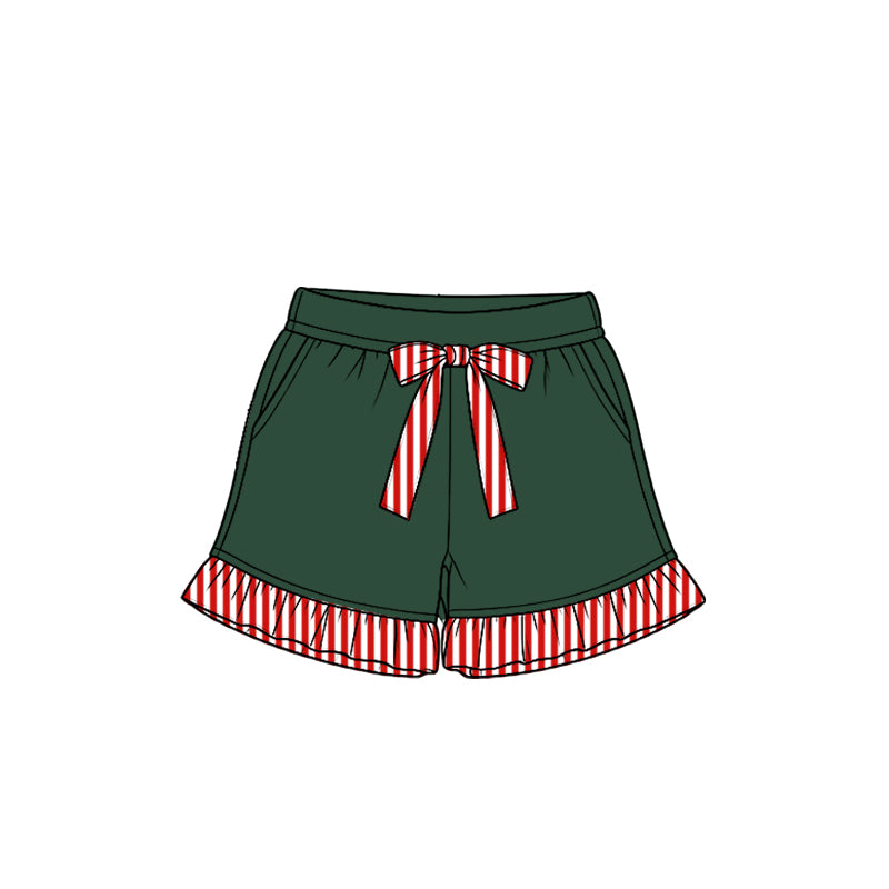 Preorder moq 5 Baby Girls Green Red Stripe Bow Pockets Shorts Bottom