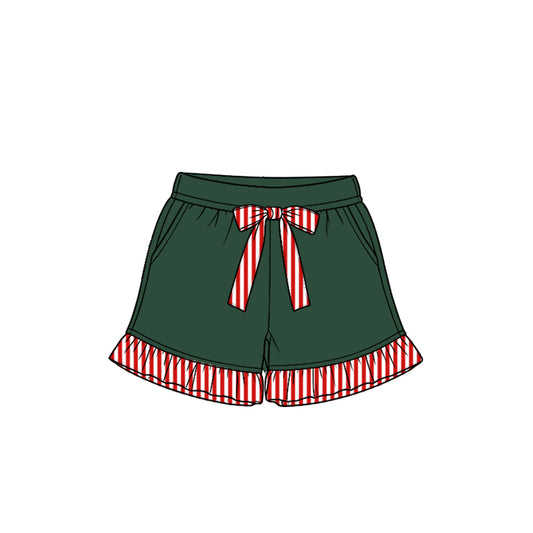 Preorder moq 5 Baby Girls Green Red Stripe Bow Pockets Shorts Bottom