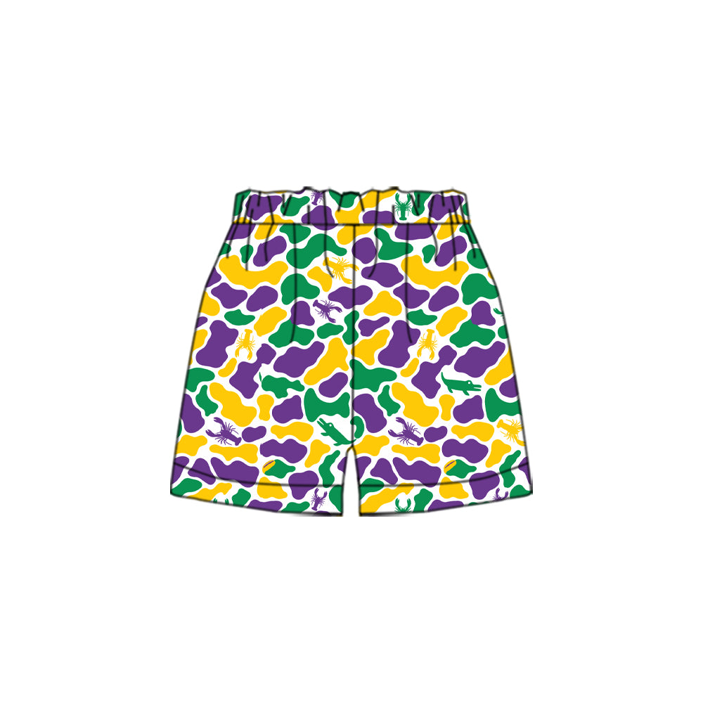 Preorder moq 5 Baby Boys Mardigras Camo Crayfishes Shorts Bottom