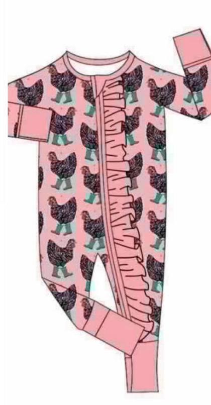 Preorder (moq 5)Baby Girls Cute Chicken Two Way Convertible Zip Rompers