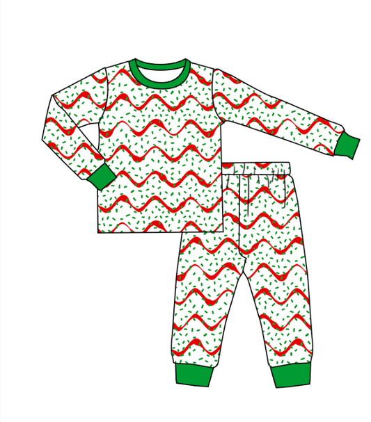 Preorder (moq 5) Baby Kids Green Stripes Top Pant Christmas Pajamas Sets