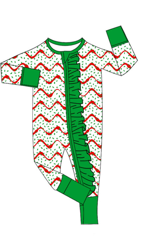 Preorder moq 5 Baby Girls Green Stripes Christmas Two Way Zip Convertible Rompers