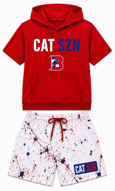 Preorder (moq 5) Baby Boys CAT SZN Red Hoodie Short Team Clothes Sets