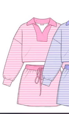 Preorder (moq 5)Baby Girls Yoga Pink Stripes Long Sleeve Top Skirts Clothes Sets