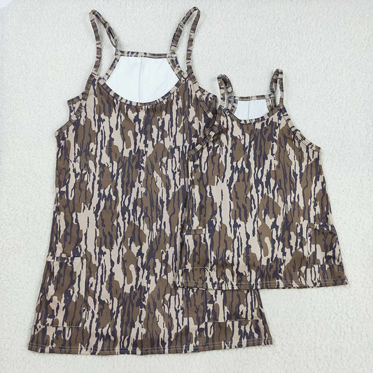 Mama And Me Strap Camo Pockets Yoga Shorts Dresses