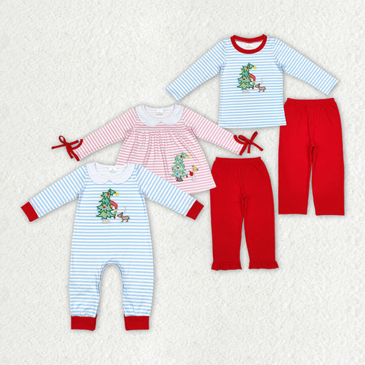 Sibling Girls Boys Christmas Tree Dog Top Pants Clothes Sets