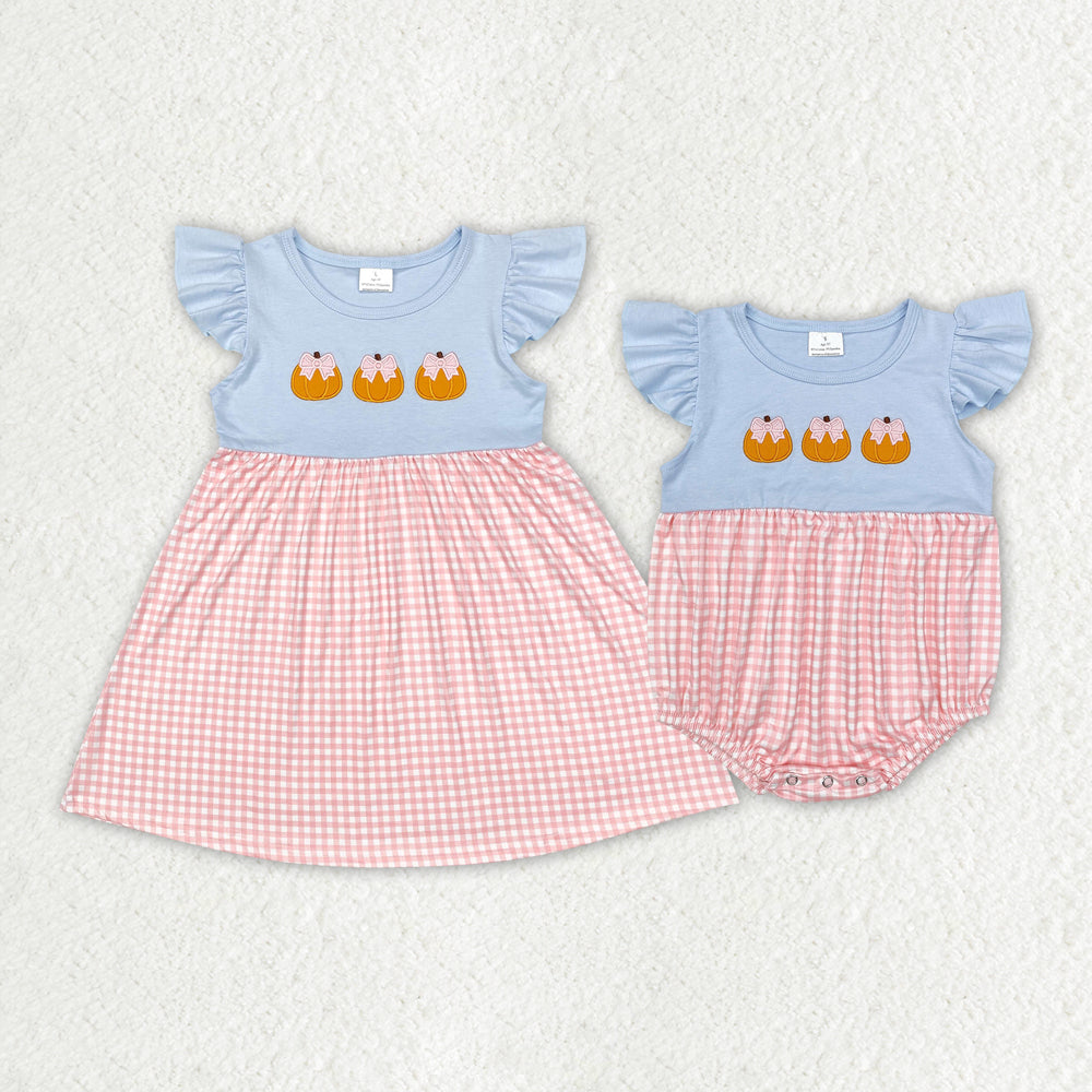 Sibling Baby Girls Fall Pumpkins Pink Rompers Dresses