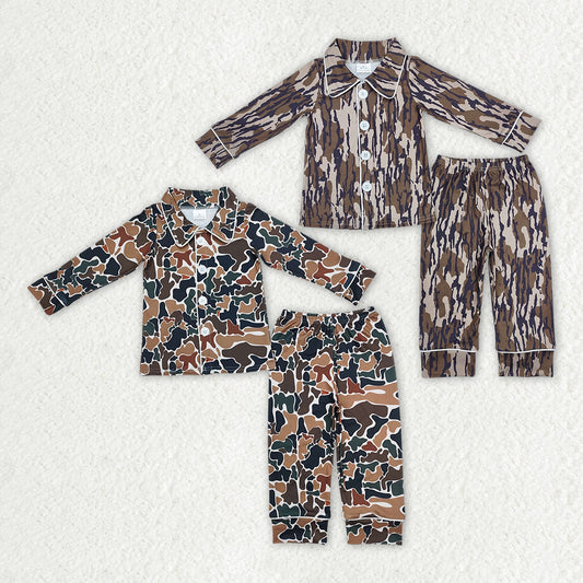 Sibling Baby Boys Camo Brown Buttons Top Pants Pajamas Clothes Sets