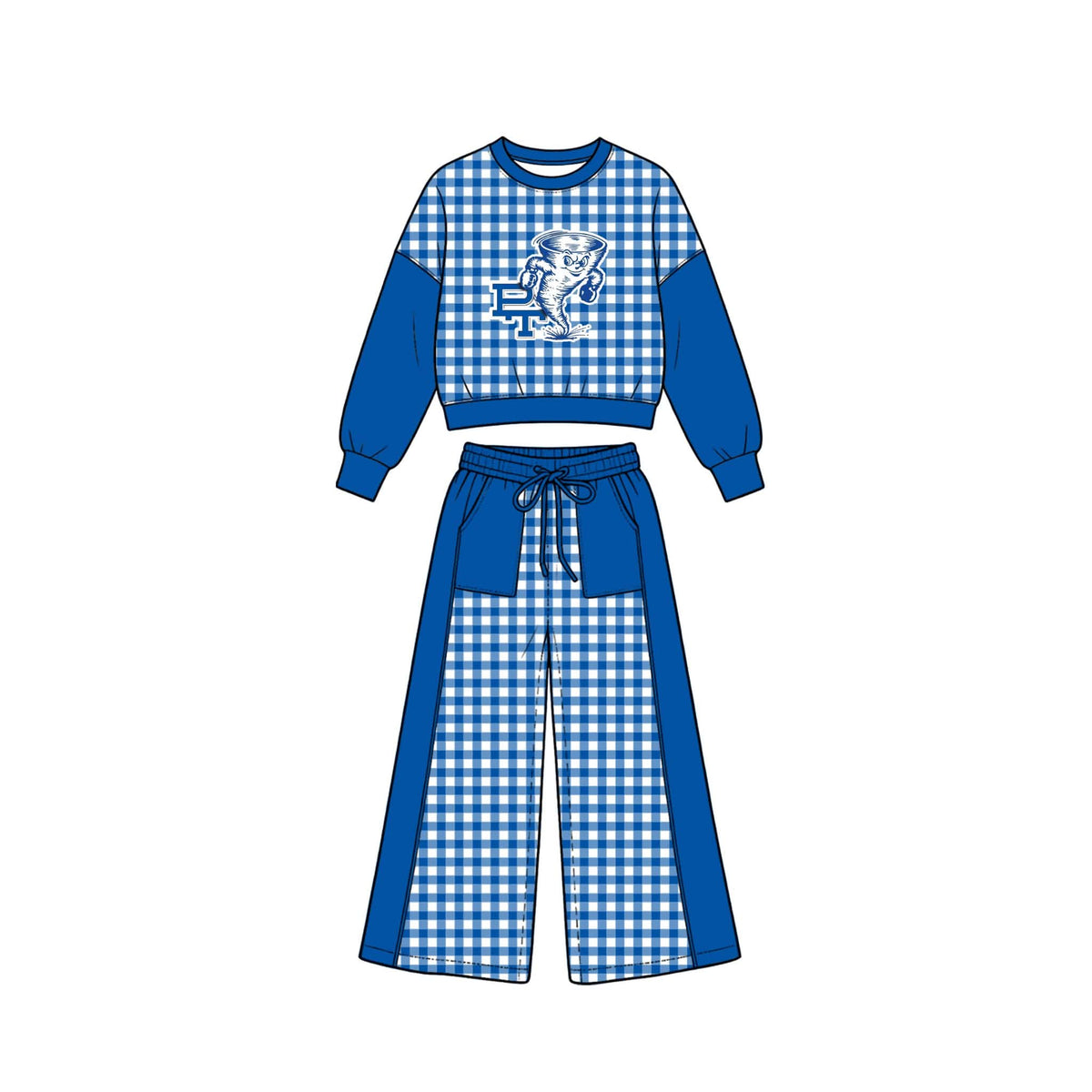 Preorder (moq 5)Baby Girls Tornado Tops Pockets Pants School Team Clothes Sets