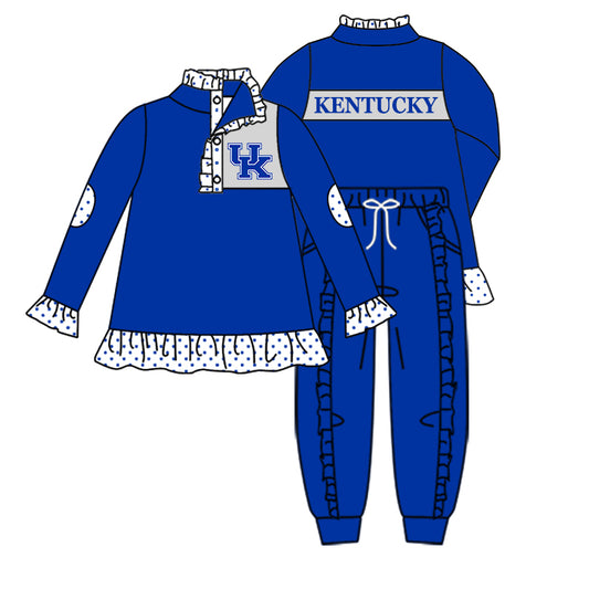 Baby Girls Long Sleeve Team Blue UK Buttons Pullover Shirt Tops Pants Clothes Sets preorder(moq 5)