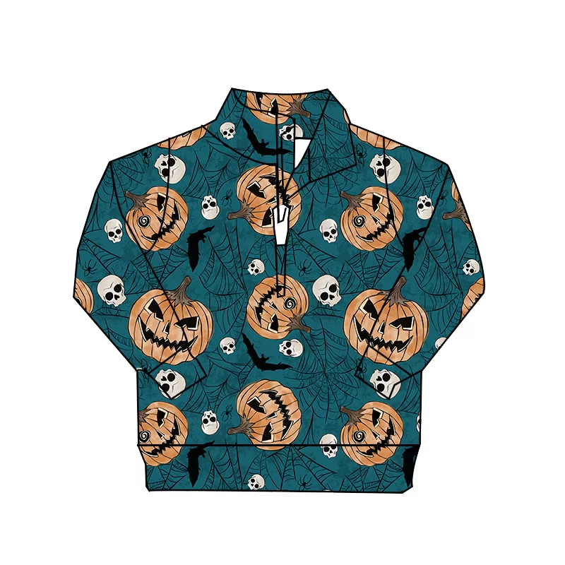 Baby Boys Halloween Western Pumpkin Ghost Zip Pullovers Tops Preorder(moq 5)