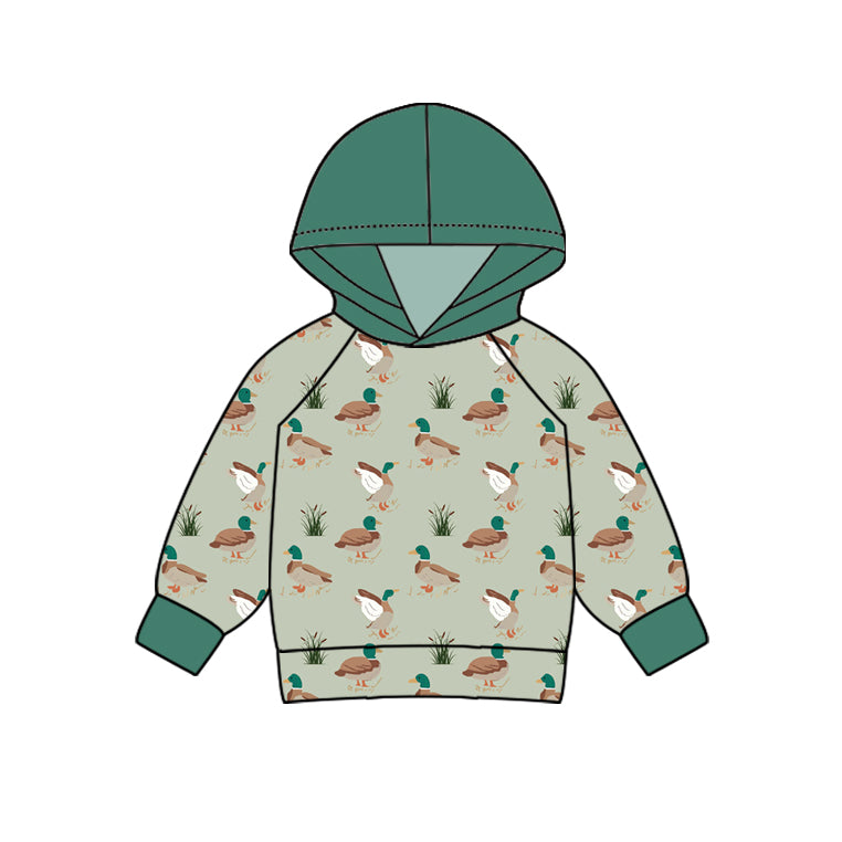 Baby Boys Green Hunting Ducks Hooded Tee Shirts Tops preorder(MOQ 5)