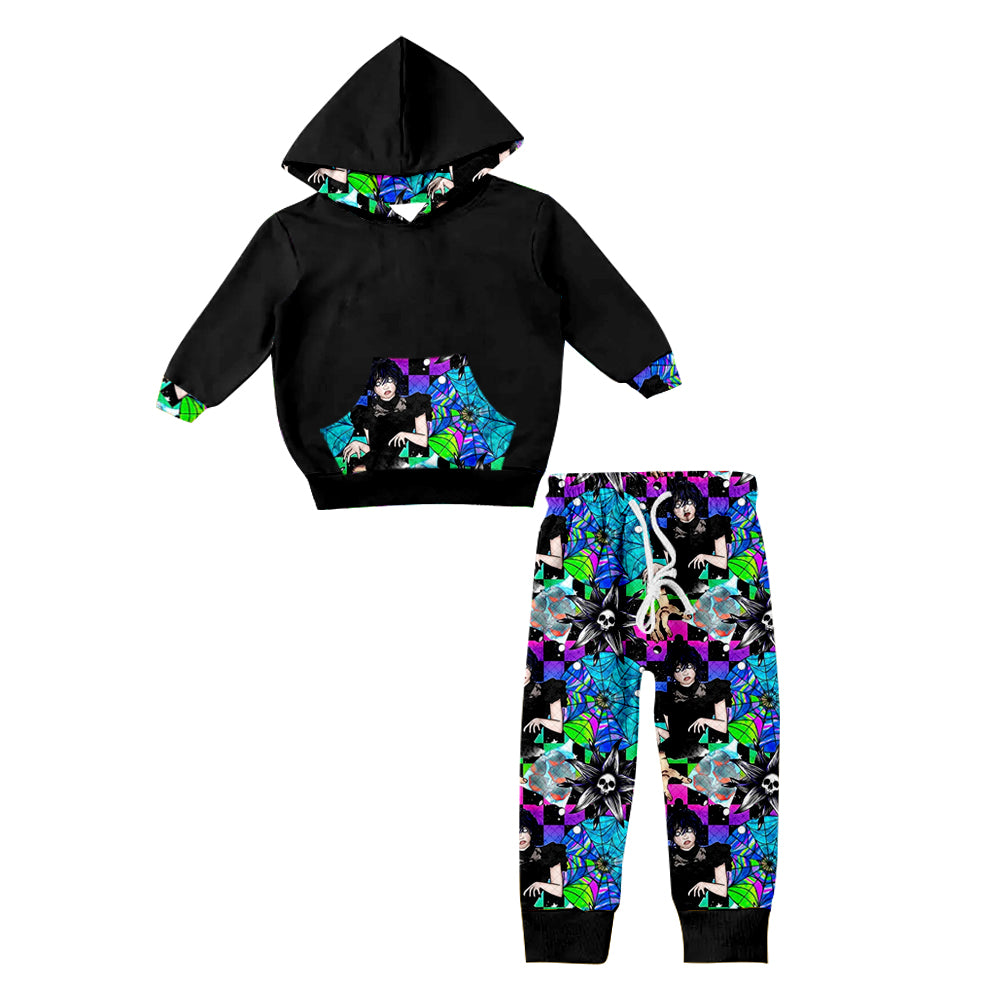 Baby Girls Hooded Colorful Witches Tee Top Pants Clothes Sets Preorder(moq 5)